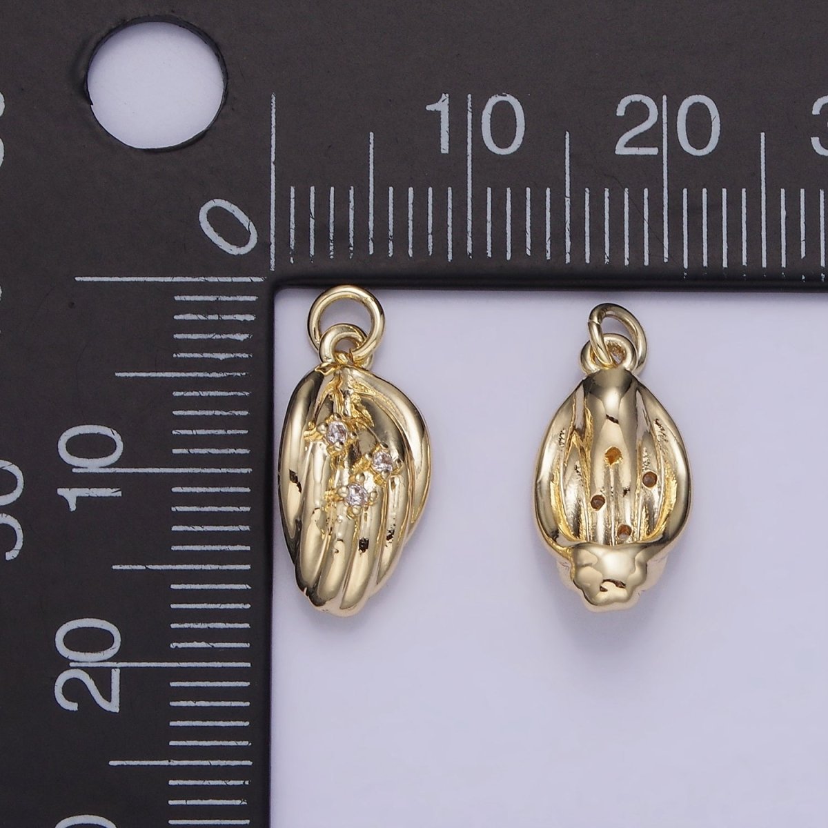 14K Gold Filled Triple CZ Concave Leaf Nature Mini Charm | AG735
