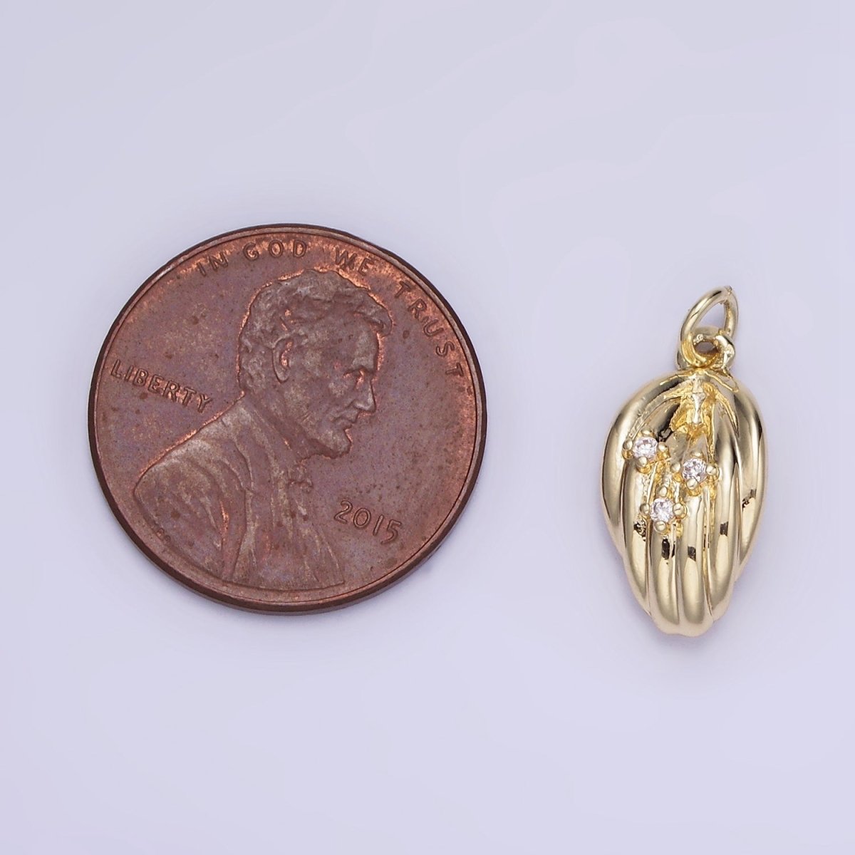 14K Gold Filled Triple CZ Concave Leaf Nature Mini Charm | AG735