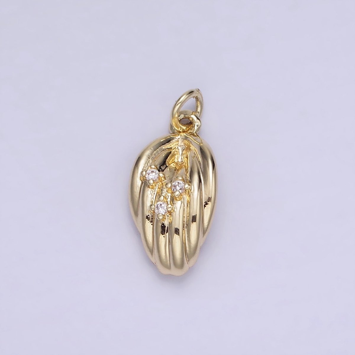 14K Gold Filled Triple CZ Concave Leaf Nature Mini Charm | AG735