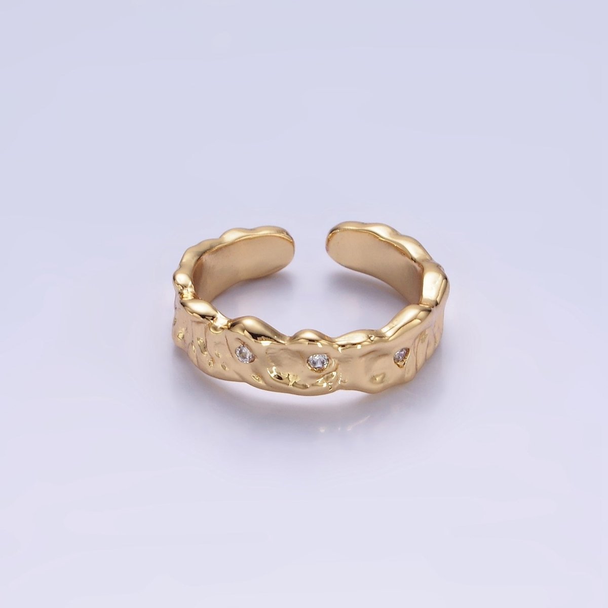 14K Gold Filled Triple CZ Dotted Molten Band Ring | O1264
