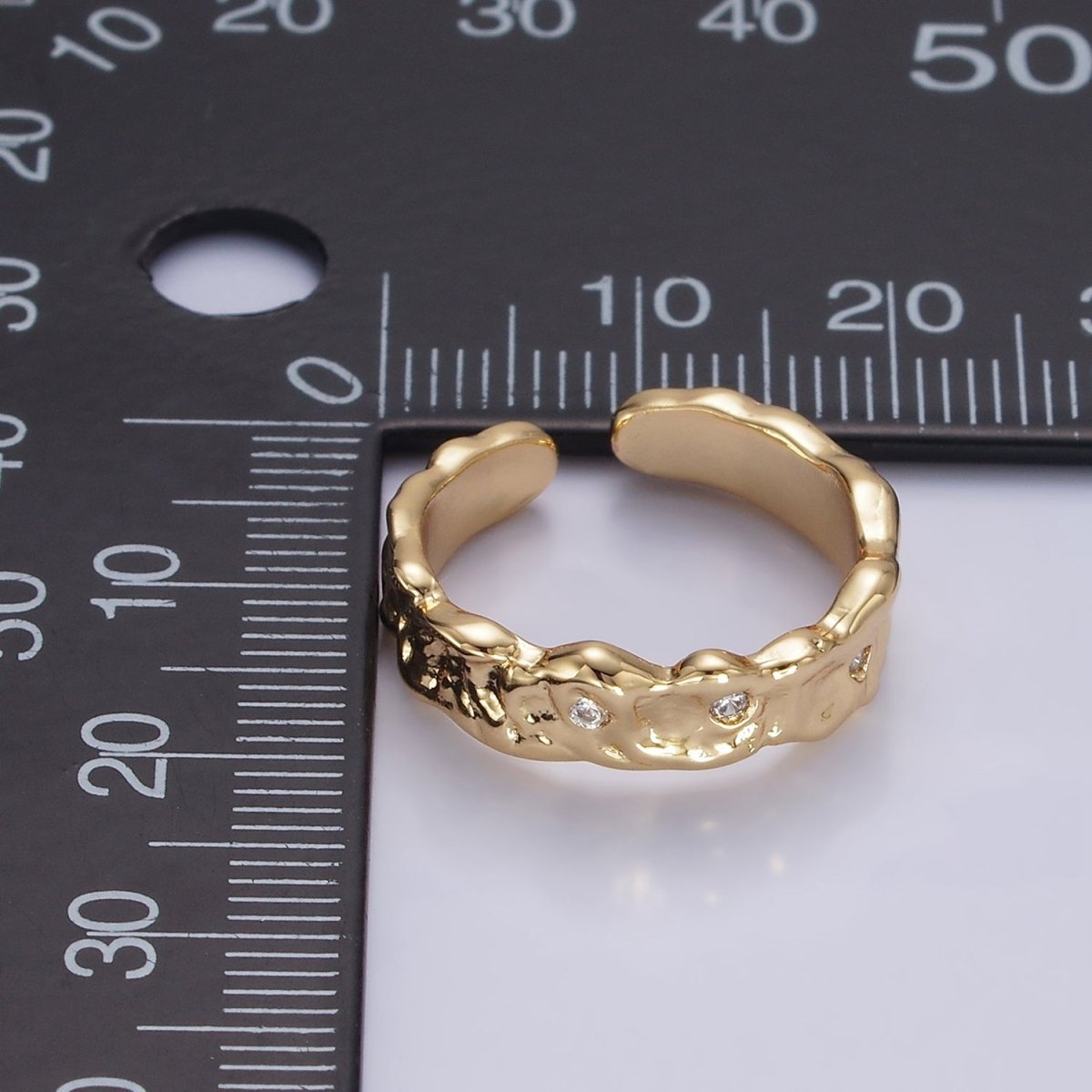 14K Gold Filled Triple CZ Dotted Molten Band Ring | O1264