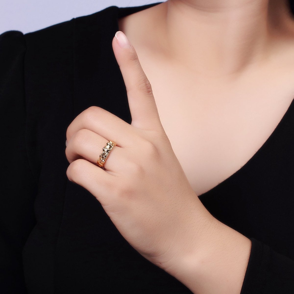 14K Gold Filled Triple CZ Dotted Molten Band Ring | O1264