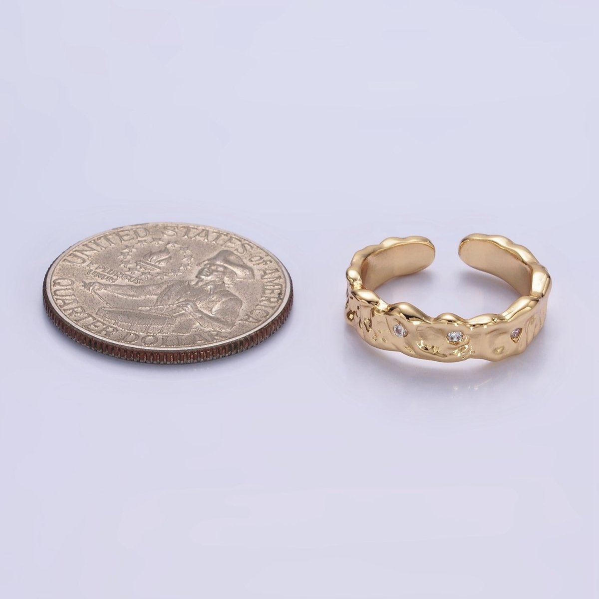 14K Gold Filled Triple CZ Dotted Molten Band Ring | O1264