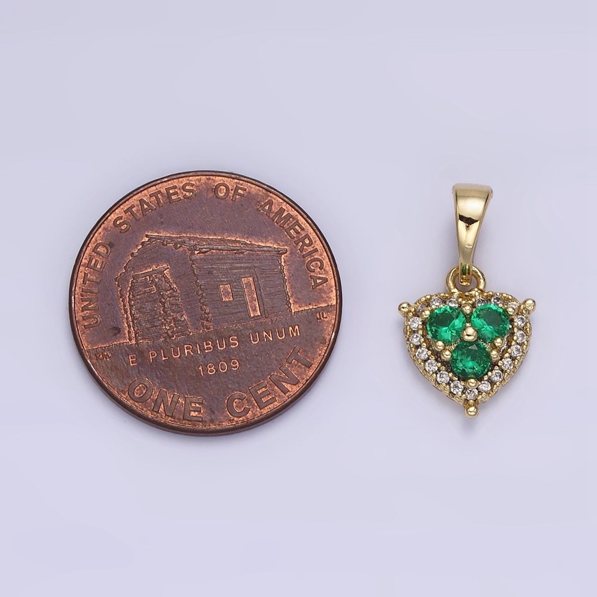 14K Gold Filled Triple Green CZ Micro Paved CZ Heart Pendant | AA646
