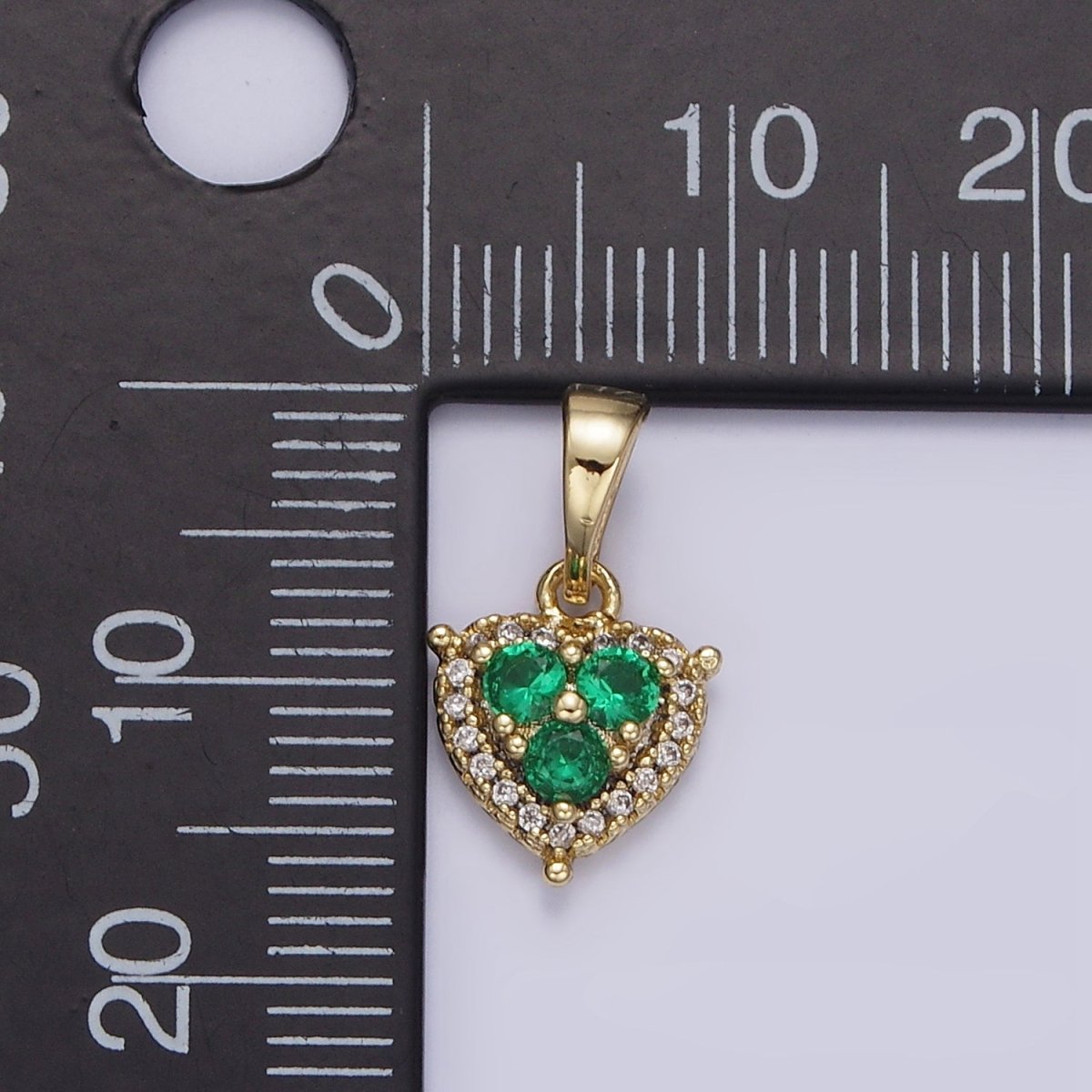 14K Gold Filled Triple Green CZ Micro Paved CZ Heart Pendant | AA646