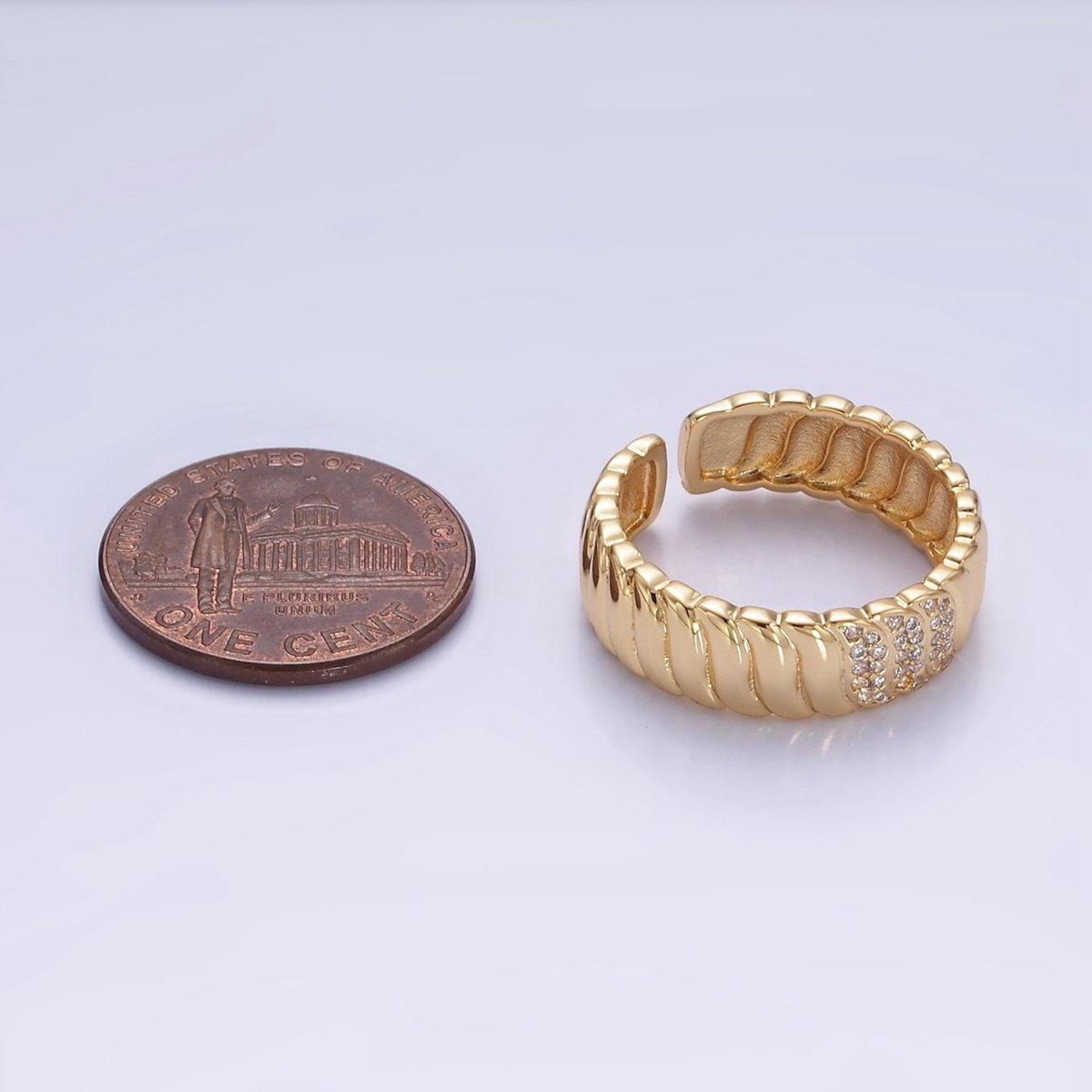 14K Gold Filled Triple Micro Paved CZ Croissant Ring | O1265