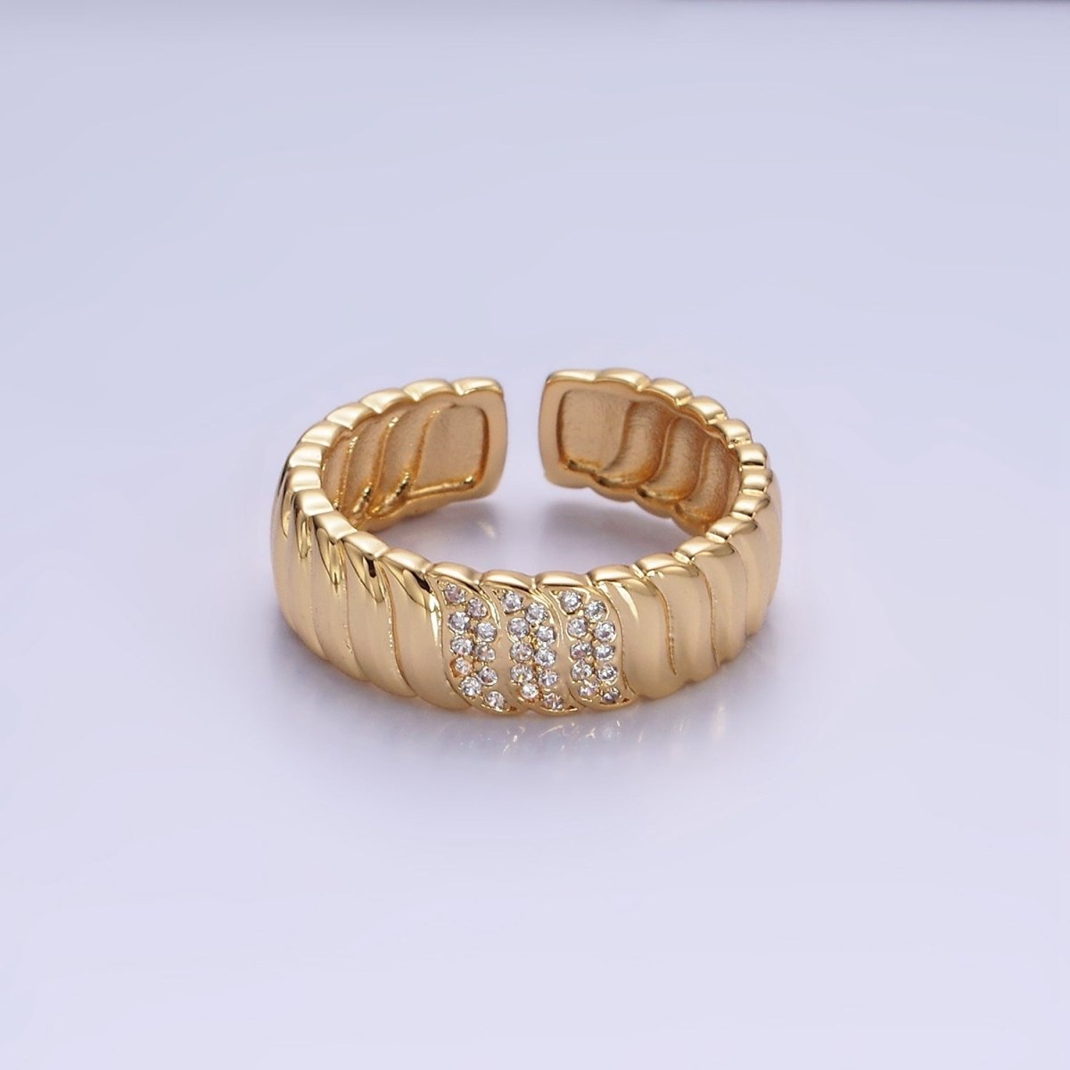 14K Gold Filled Triple Micro Paved CZ Croissant Ring | O1265