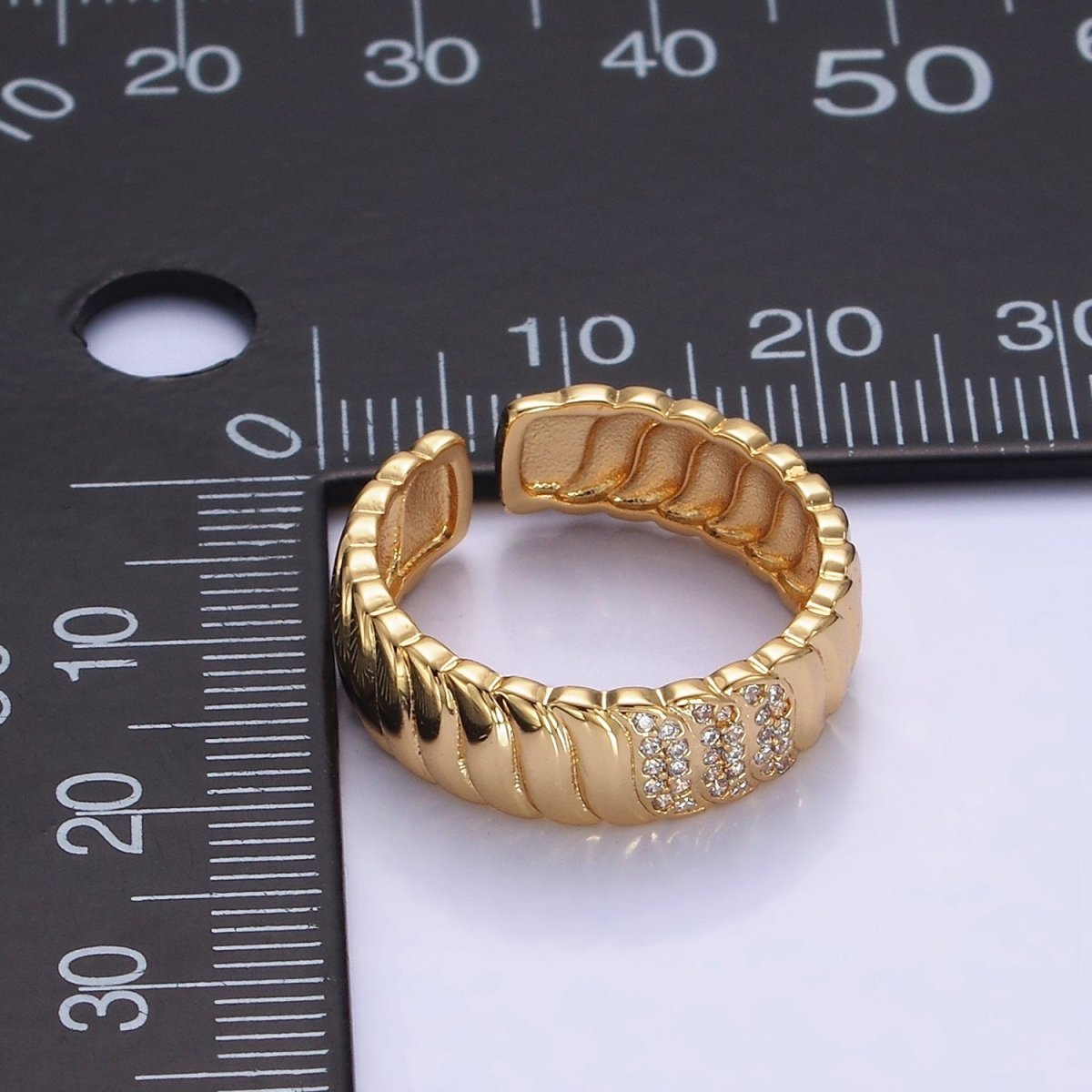 14K Gold Filled Triple Micro Paved CZ Croissant Ring | O1265