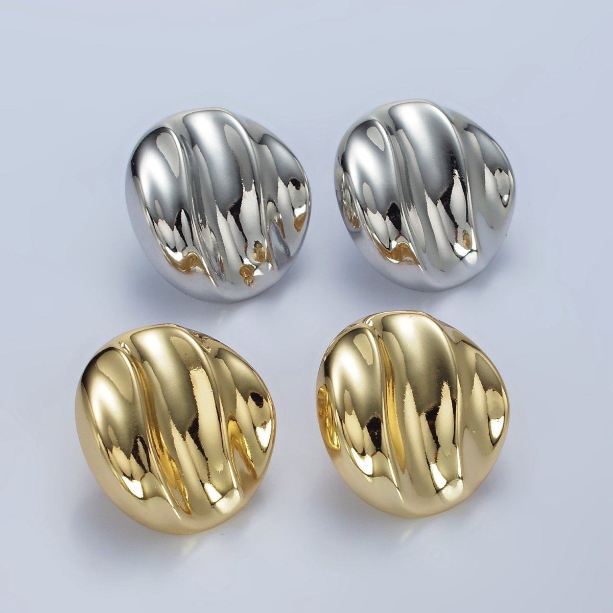 14K Gold Filled Triple Molten Abstract Round Stud Earrings in Gold & Silver | AE433 AE434
