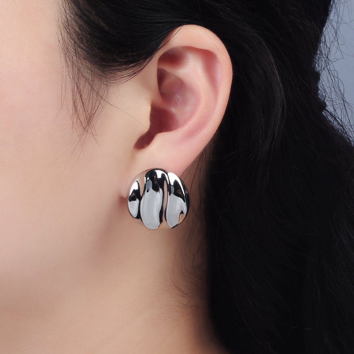 14K Gold Filled Triple Molten Abstract Round Stud Earrings in Gold & Silver | AE433 AE434