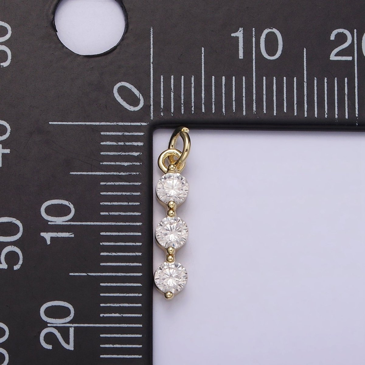 14K Gold Filled Triple Round Clear CZ Beaded Linear Charm | AG-193