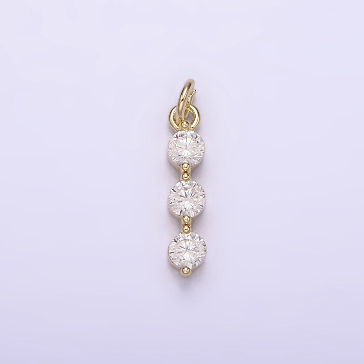 14K Gold Filled Triple Round Clear CZ Beaded Linear Charm | AG-193