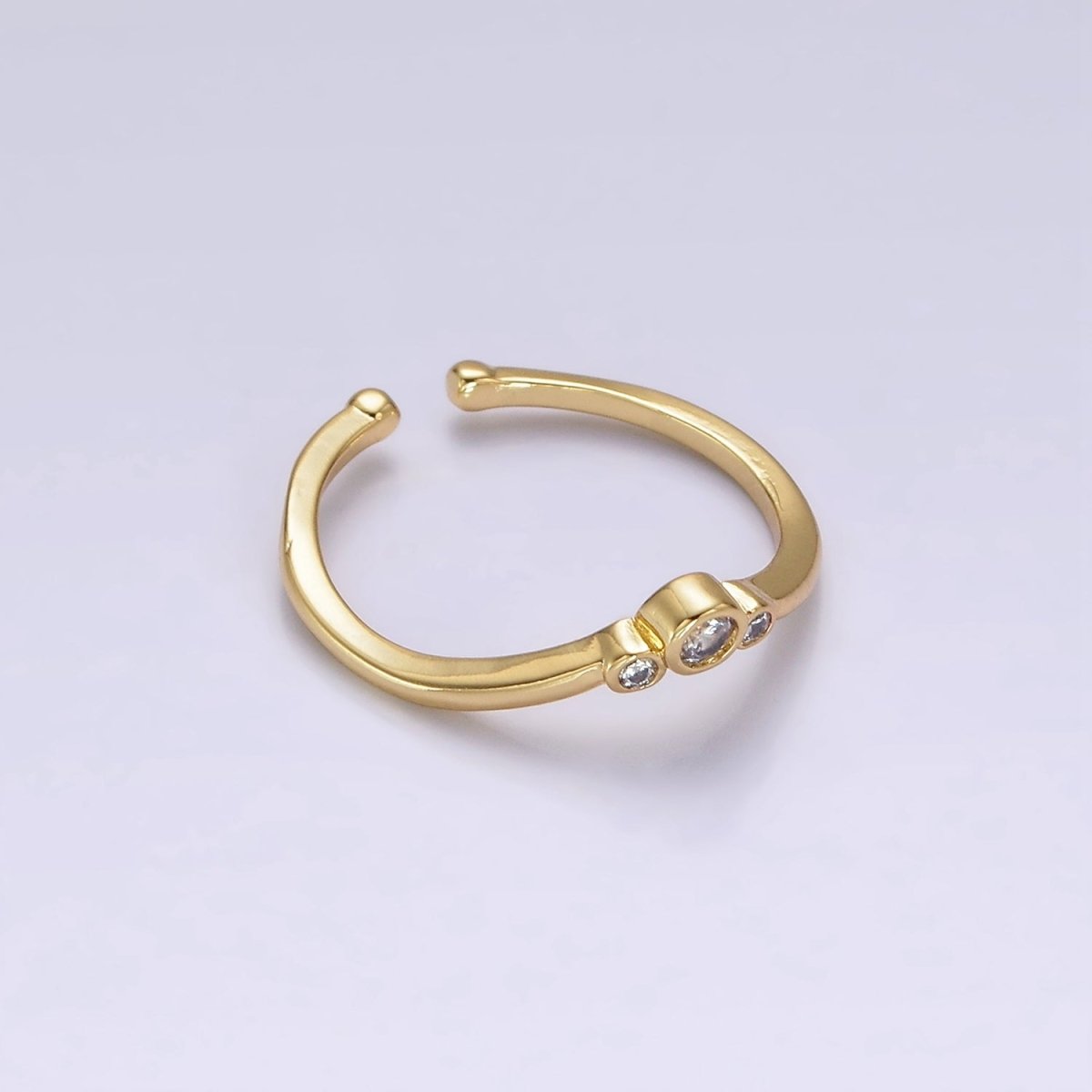 14K Gold Filled Triple Round Clear CZ Bezel Chevron Ring | O1005
