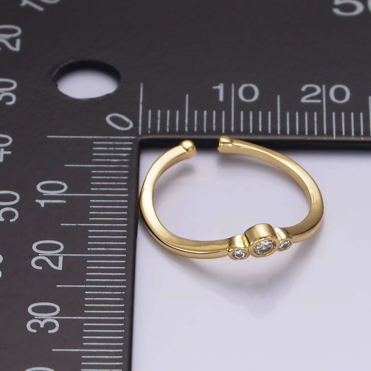 14K Gold Filled Triple Round Clear CZ Bezel Chevron Ring | O1005