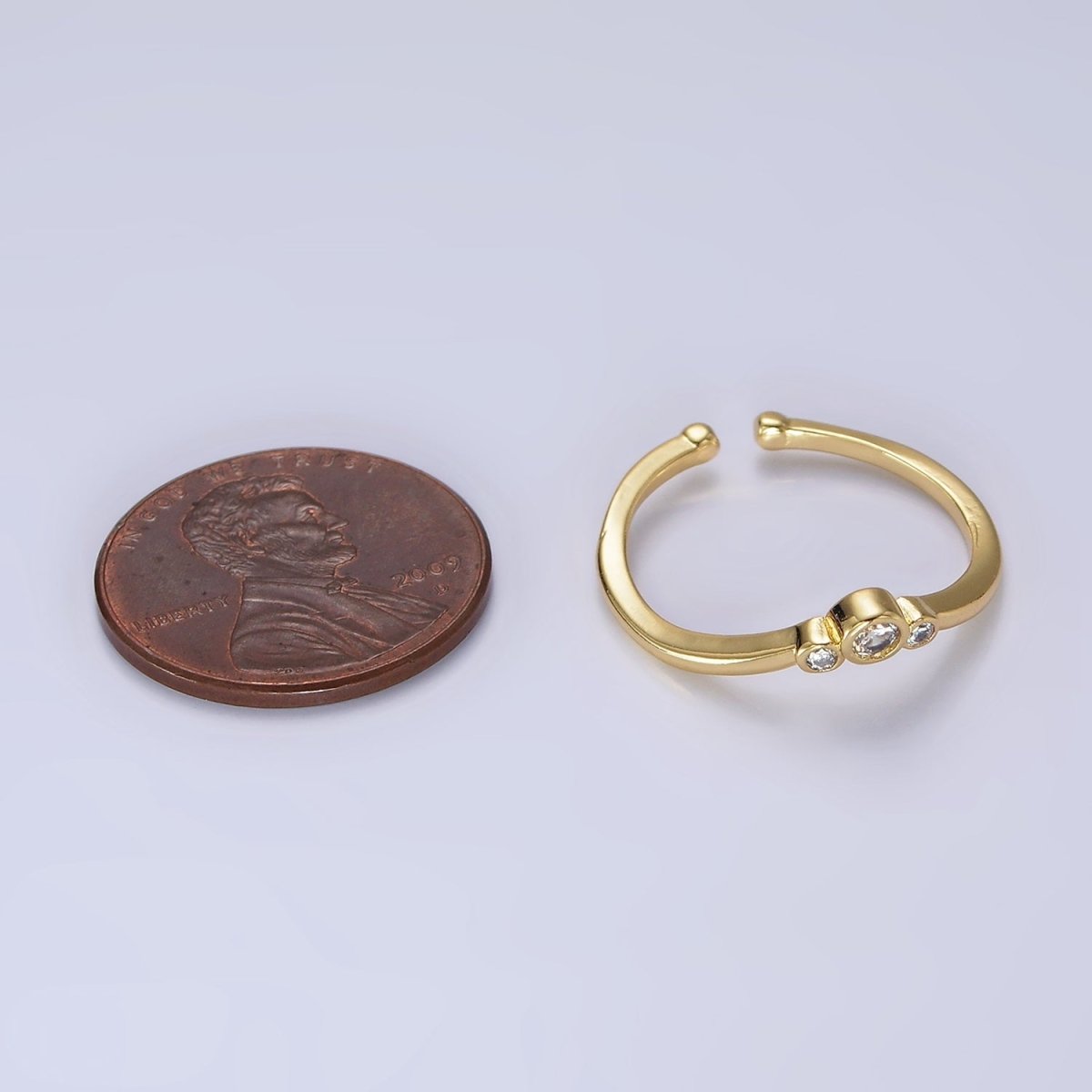 14K Gold Filled Triple Round Clear CZ Bezel Chevron Ring | O1005