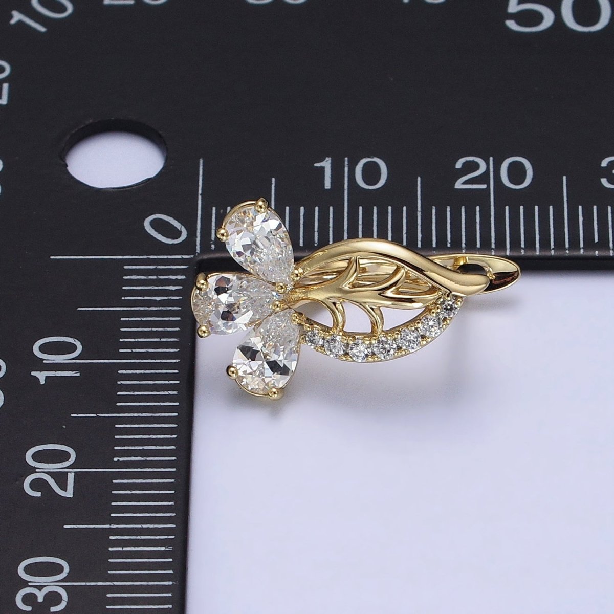 14K Gold Filled Triple Teardrop Micro Paved CZ Leaf English Lock Earrings | AD1438
