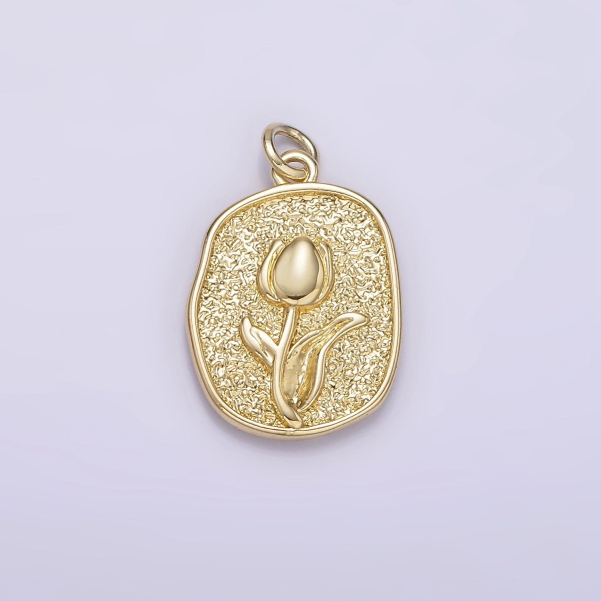 14K Gold Filled Tulip April Birth Flower Hammered Stamped Personalized Double Sided Charm | AG246