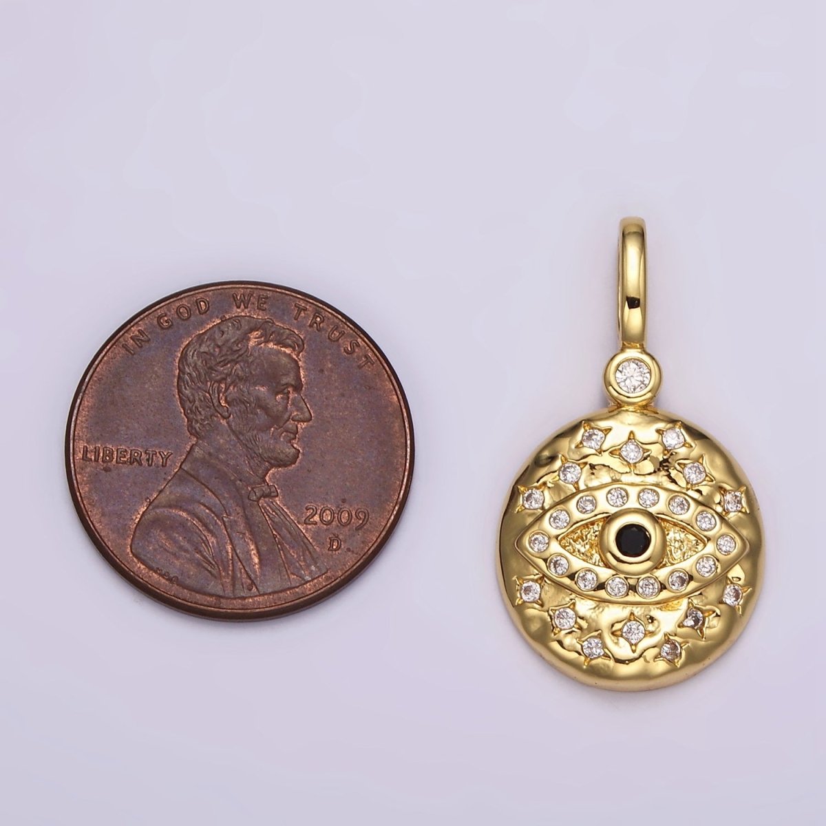 14K Gold Filled Turquoise, Black CZ Evil Eye Celestial Star Hammered Round Pendant | AH085 AH086