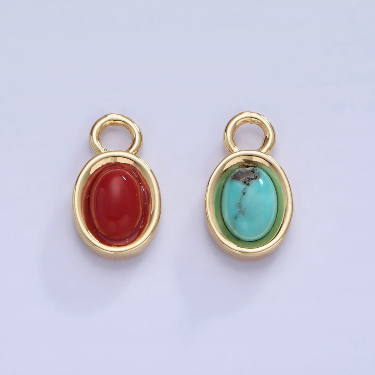 14K Gold Filled Turquoise, Carnelian Gemstone Oval Bezel Charm | W585