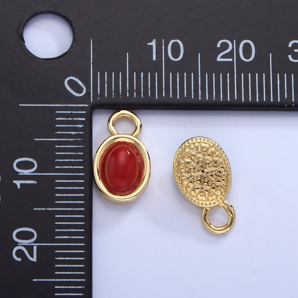 14K Gold Filled Turquoise, Carnelian Gemstone Oval Bezel Charm | W585