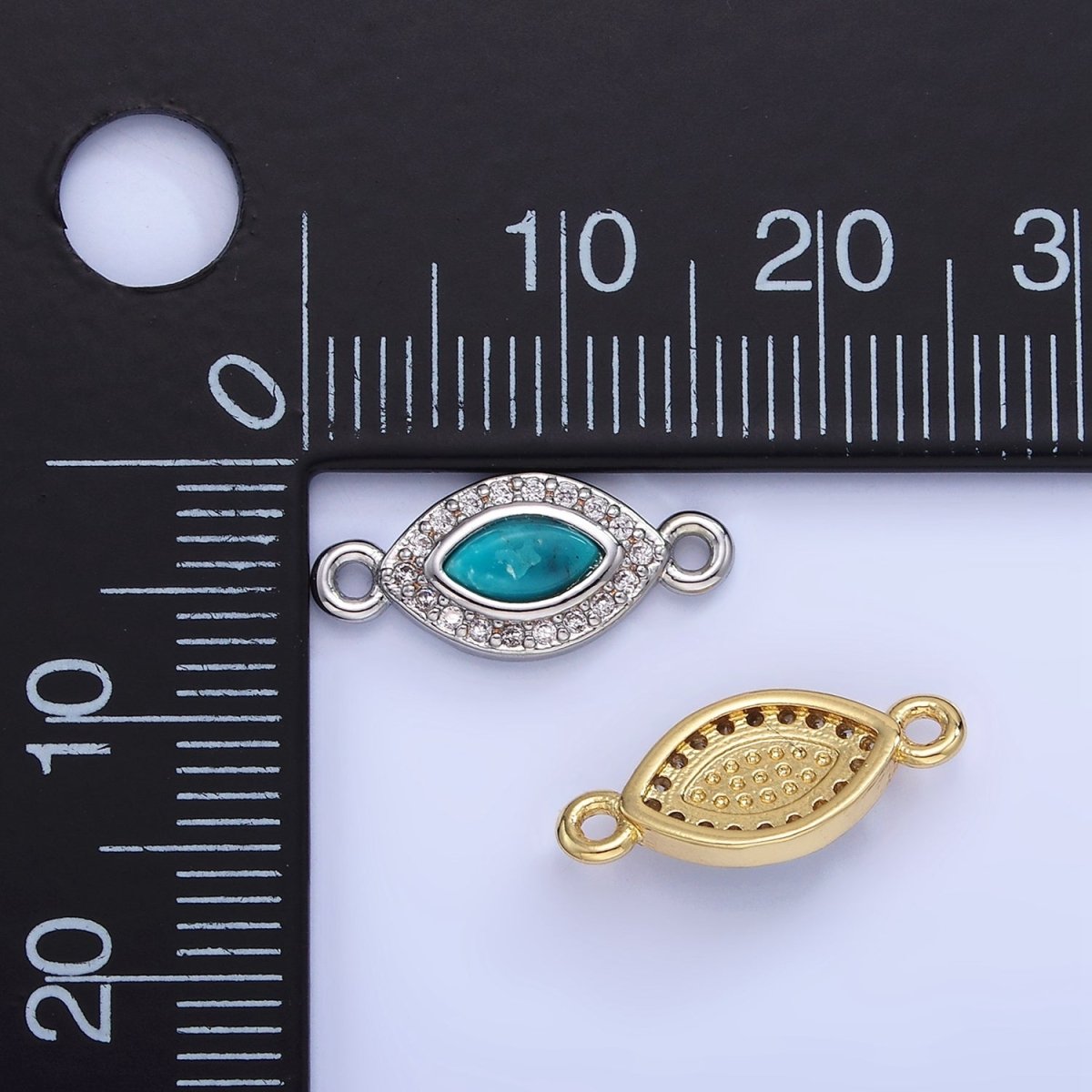 14K Gold Filled Turquoise Evil Eye Micro Paved CZ Connector in Gold & Silver | G336