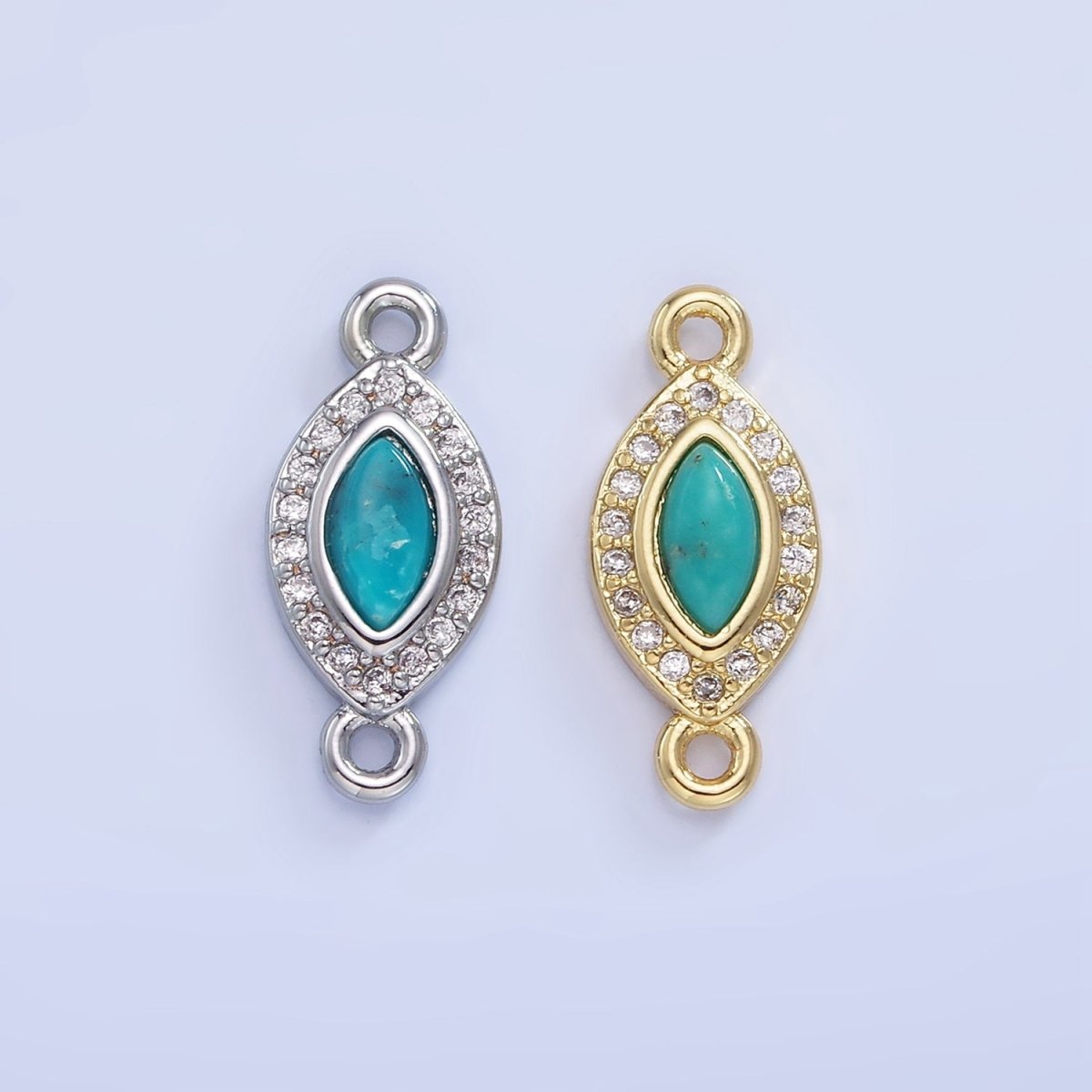14K Gold Filled Turquoise Evil Eye Micro Paved CZ Connector in Gold & Silver | G336