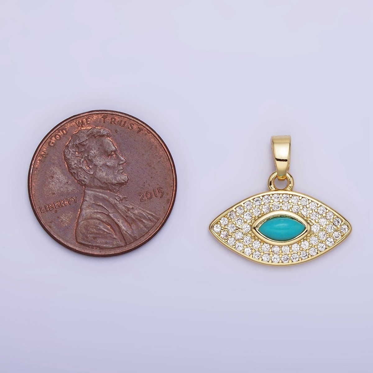 14K Gold Filled Turquoise Evil Eye Micro Paved CZ Pendant in Gold & Silver | AA1252