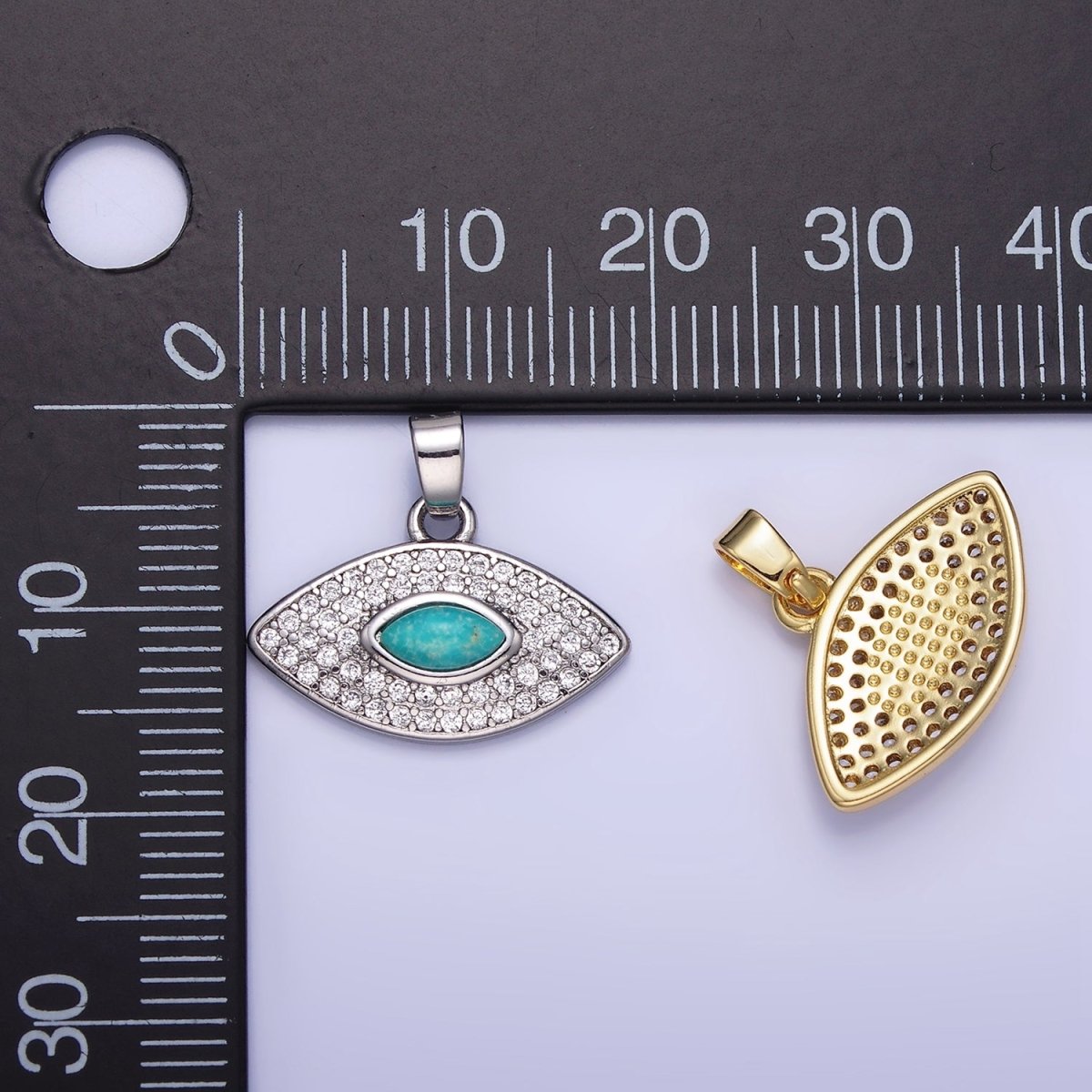 14K Gold Filled Turquoise Evil Eye Micro Paved CZ Pendant in Gold & Silver | AA1252