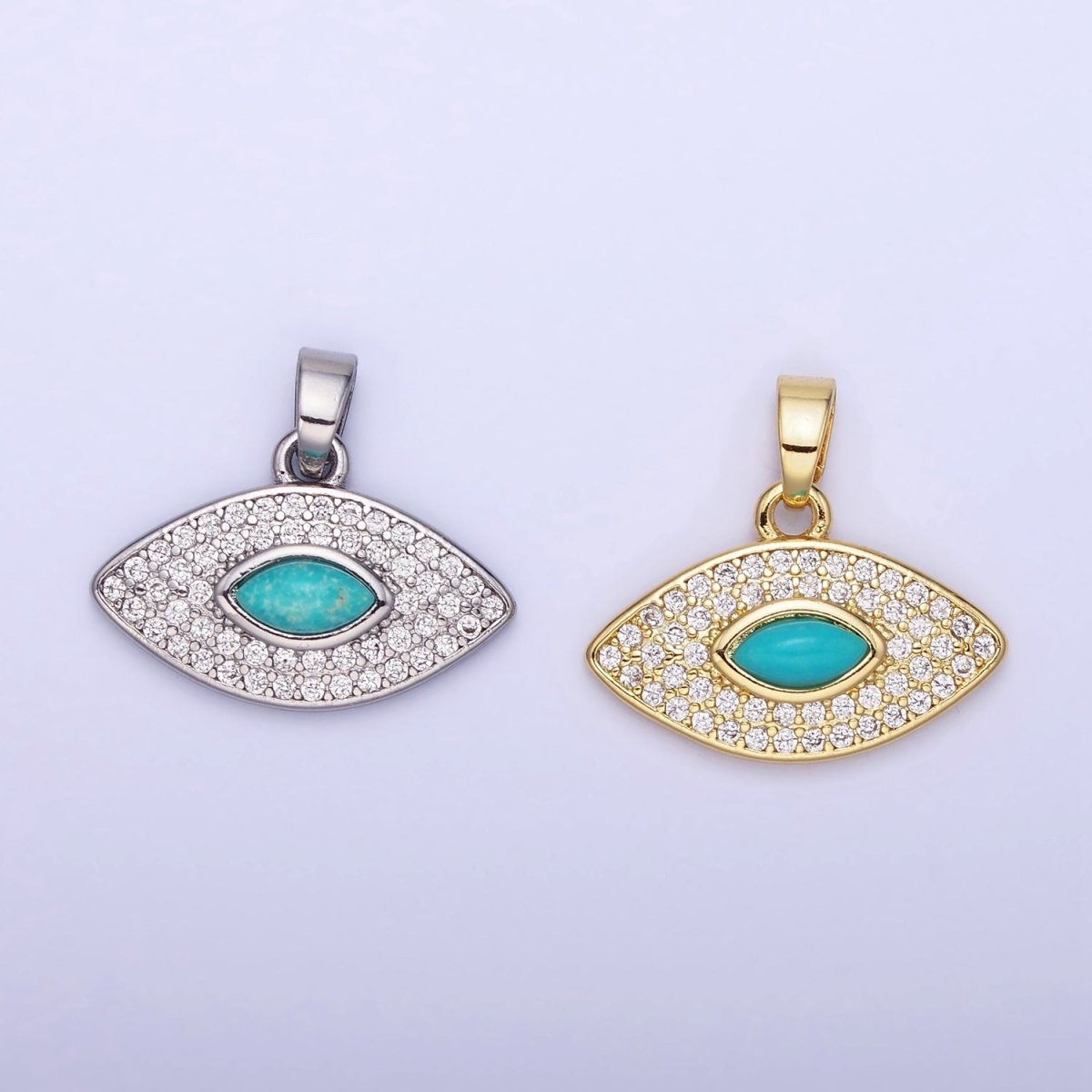 14K Gold Filled Turquoise Evil Eye Micro Paved CZ Pendant in Gold & Silver | AA1252