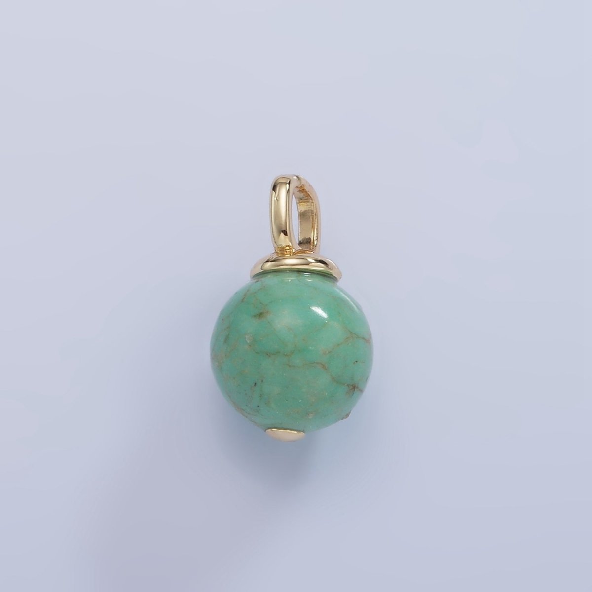 14K Gold Filled Turquoise, Fuchsite Green Gemstone Round Drop Pendant | AA1233 AA1234