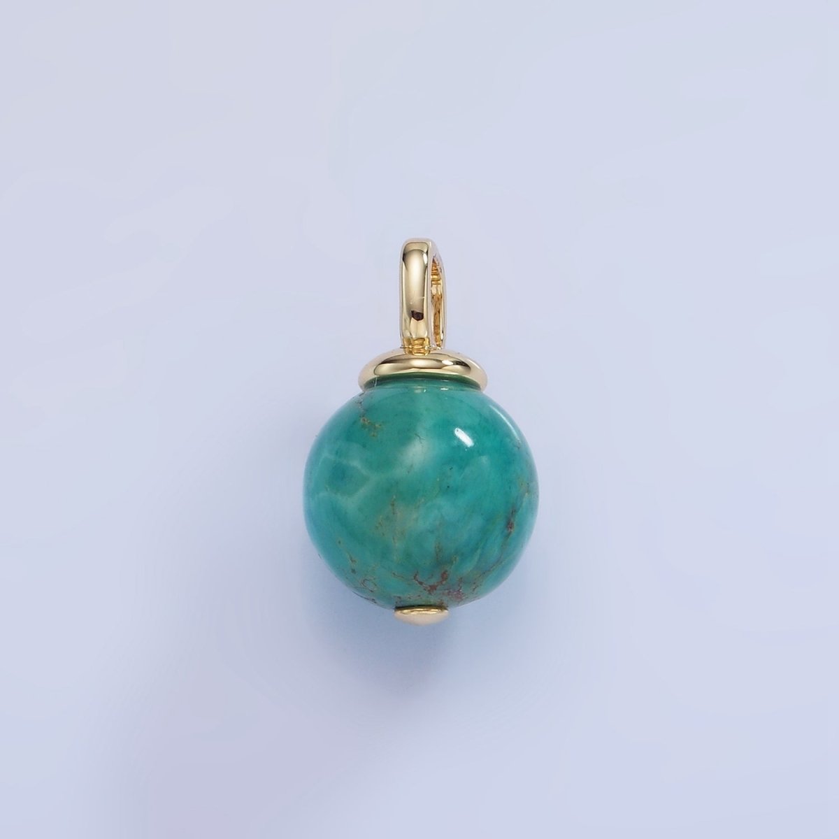 14K Gold Filled Turquoise, Fuchsite Green Gemstone Round Drop Pendant | AA1233 AA1234
