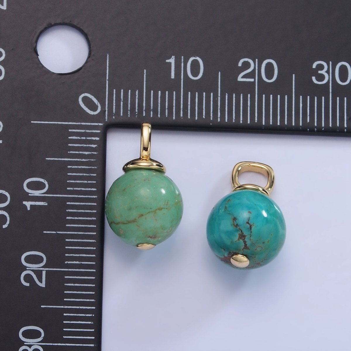 14K Gold Filled Turquoise, Fuchsite Green Gemstone Round Drop Pendant | AA1233 AA1234