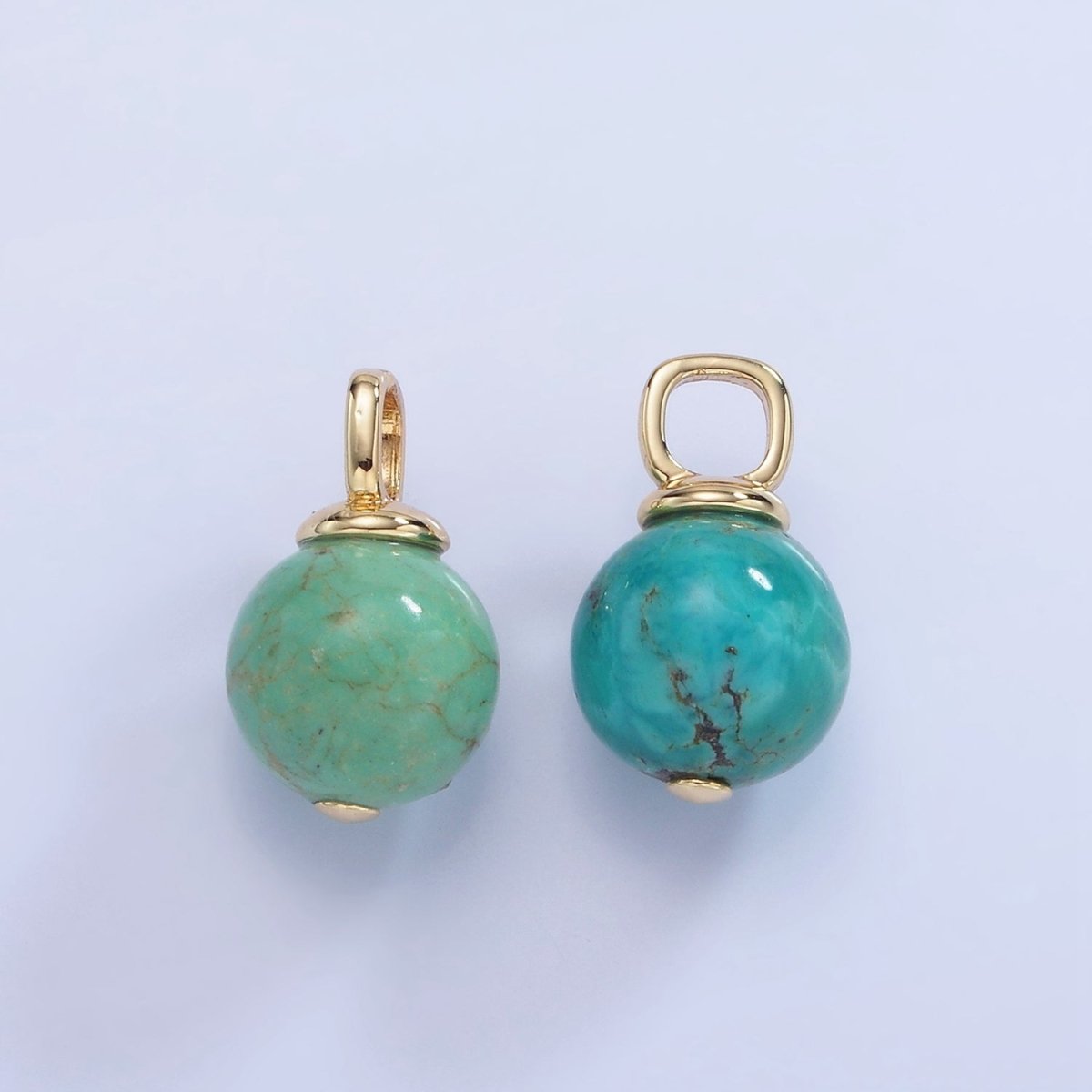 14K Gold Filled Turquoise, Fuchsite Green Gemstone Round Drop Pendant | AA1233 AA1234
