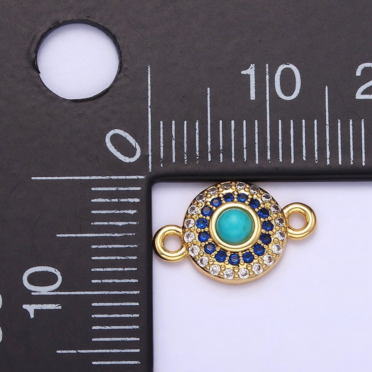 14K Gold Filled Turquoise Gemstone Micro Paved CZ Round Connector | G356