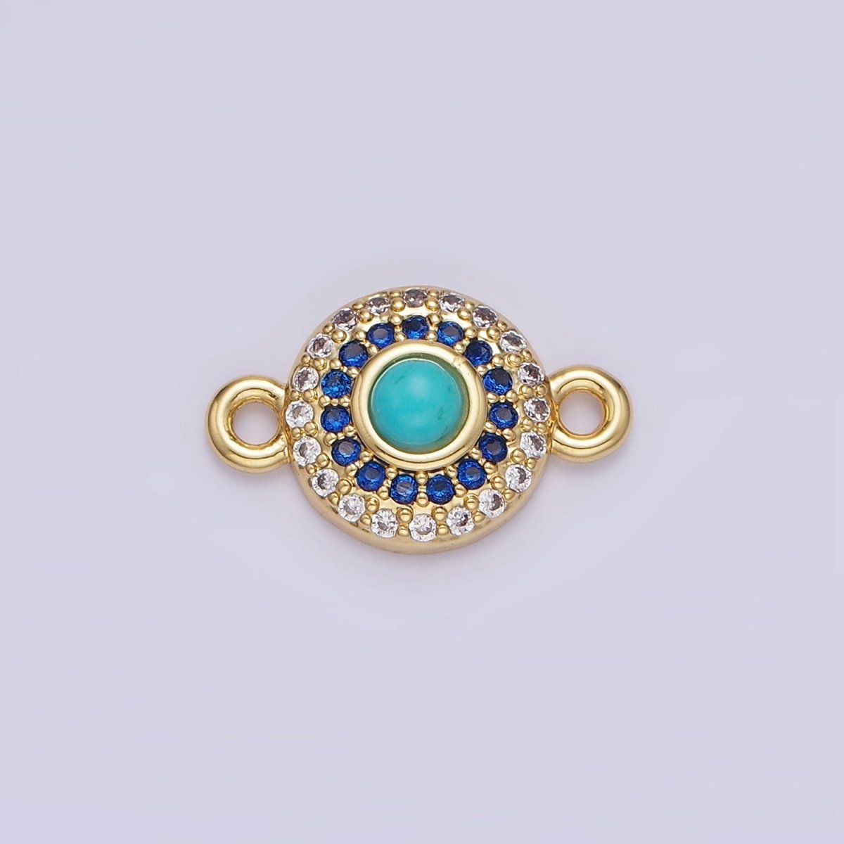 14K Gold Filled Turquoise Gemstone Micro Paved CZ Round Connector | G356