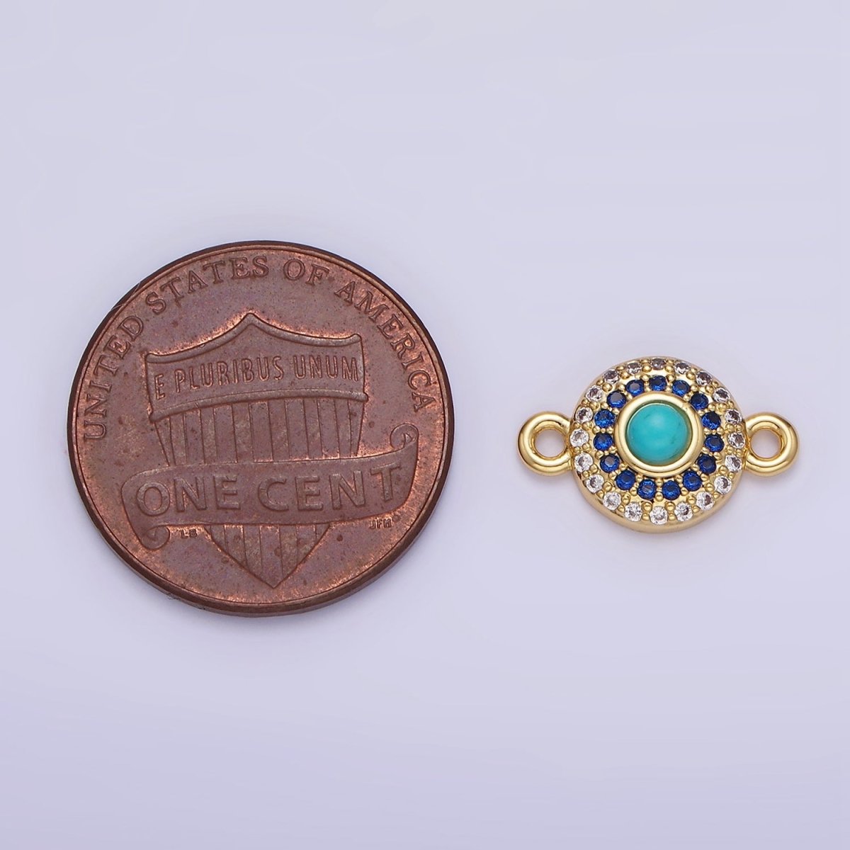 14K Gold Filled Turquoise Gemstone Micro Paved CZ Round Connector | G356