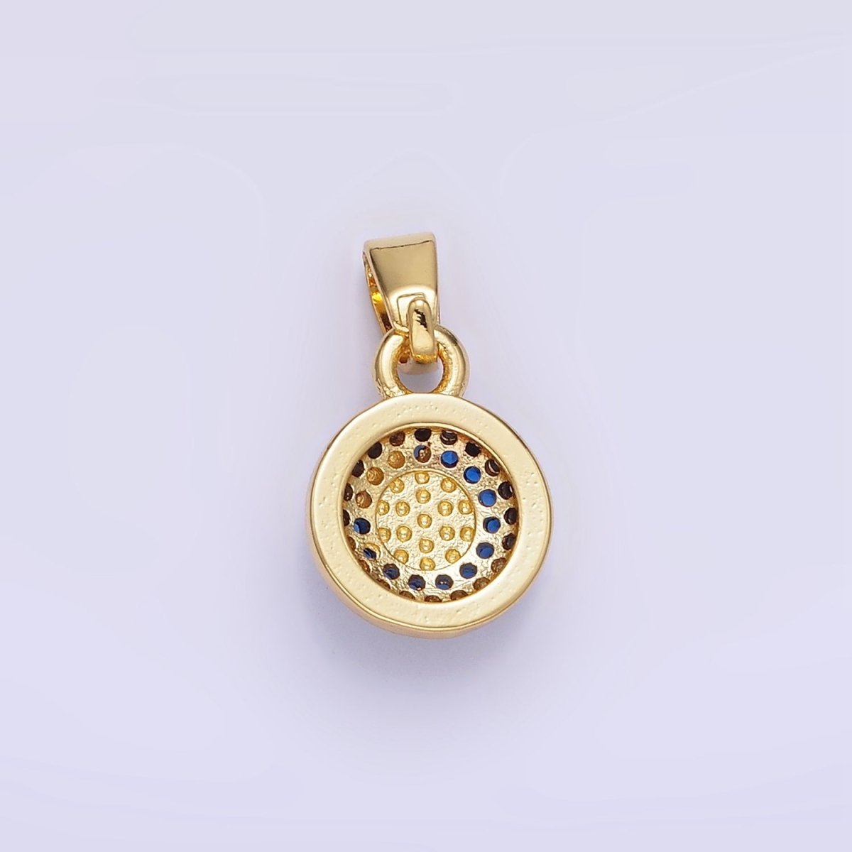 14K Gold Filled Turquoise Gemstone Micro Paved CZ Round Pendant | AH161