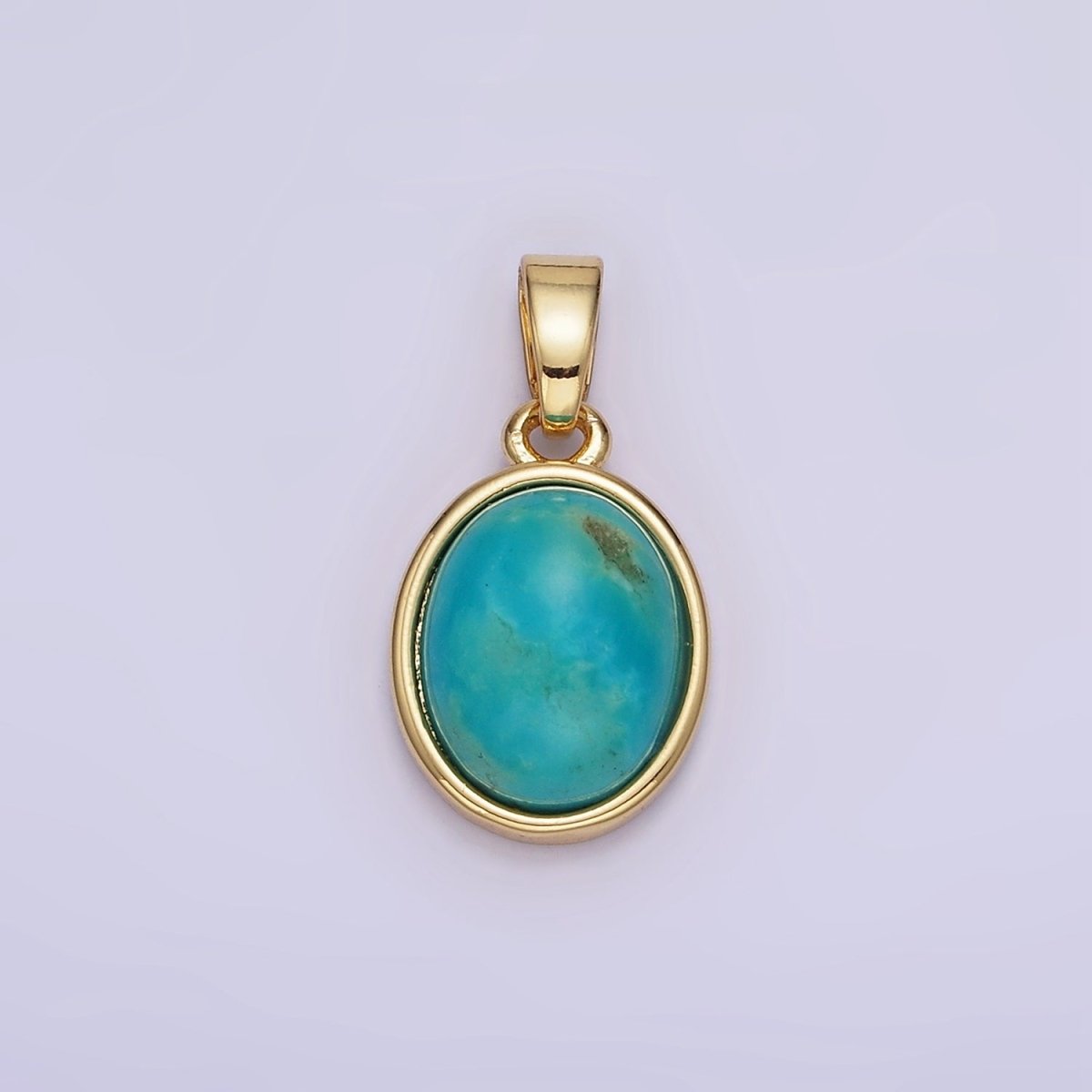 14K Gold Filled Turquoise Gemstone Oval Bezel Pendant | AH164