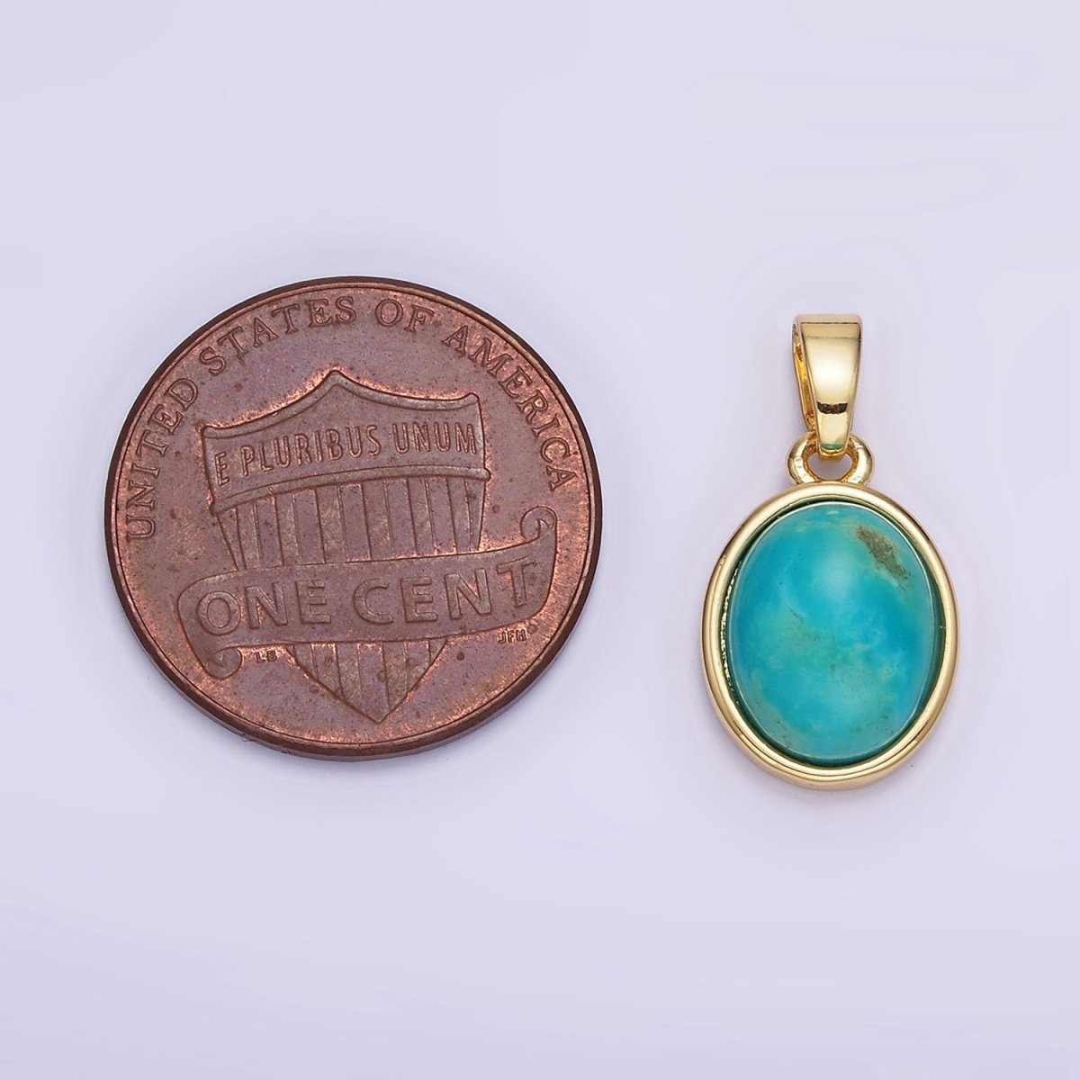 14K Gold Filled Turquoise Gemstone Oval Bezel Pendant | AH164