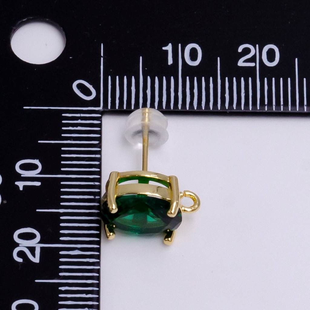 14K Gold Filled Turquoise, Green, Pink CZ Oval Open Loop Stud Earrings | Z-913 - Z-915