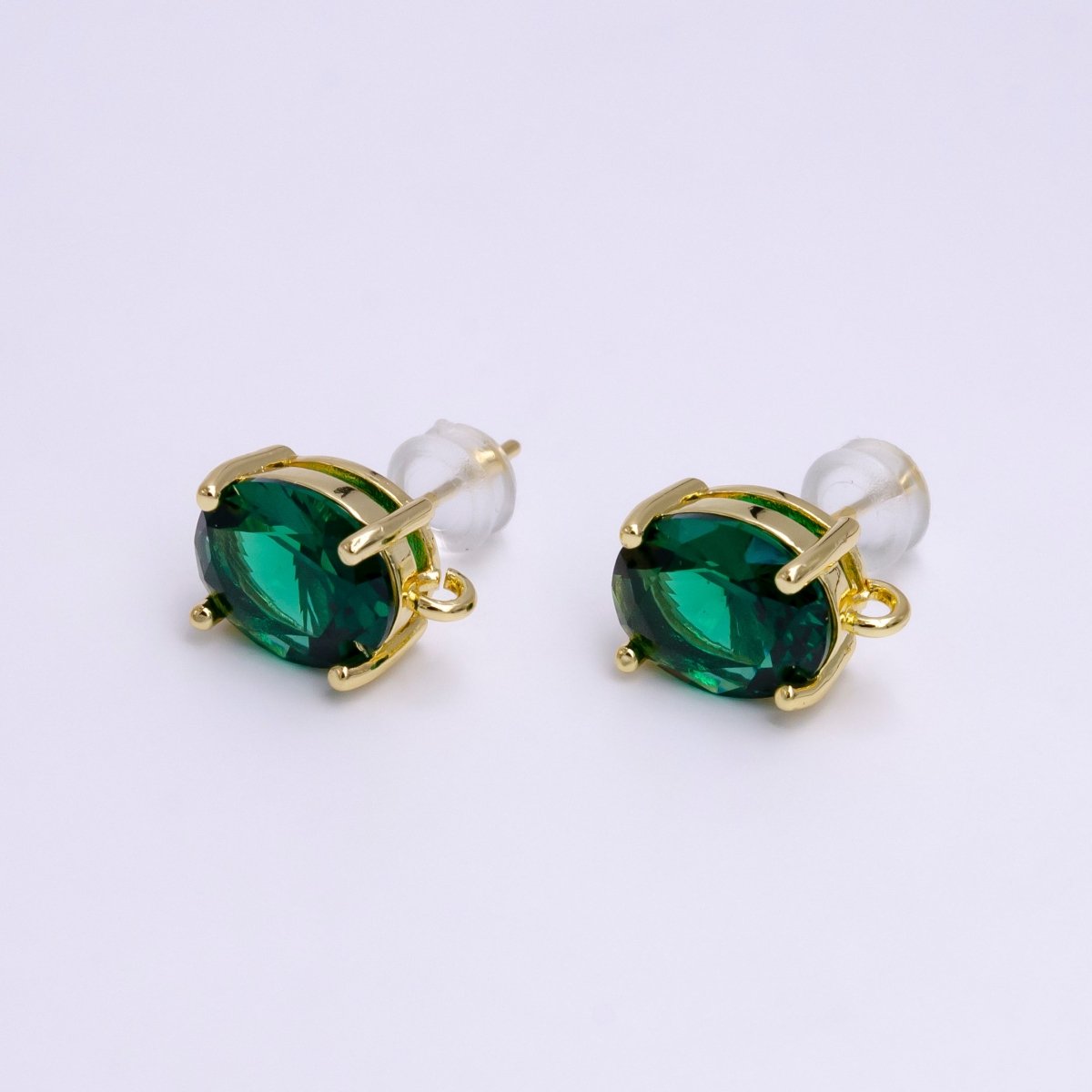 14K Gold Filled Turquoise, Green, Pink CZ Oval Open Loop Stud Earrings | Z-913 - Z-915