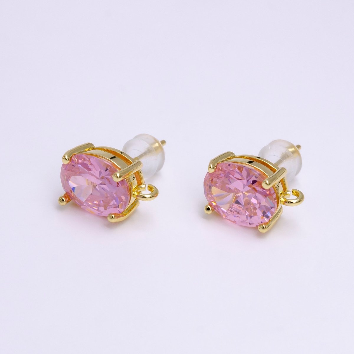 14K Gold Filled Turquoise, Green, Pink CZ Oval Open Loop Stud Earrings | Z-913 - Z-915
