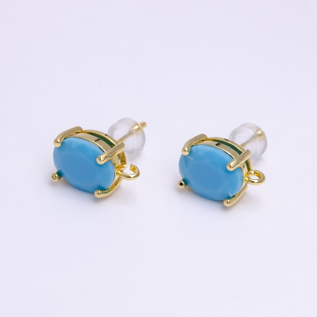 14K Gold Filled Turquoise, Green, Pink CZ Oval Open Loop Stud Earrings | Z-913 - Z-915