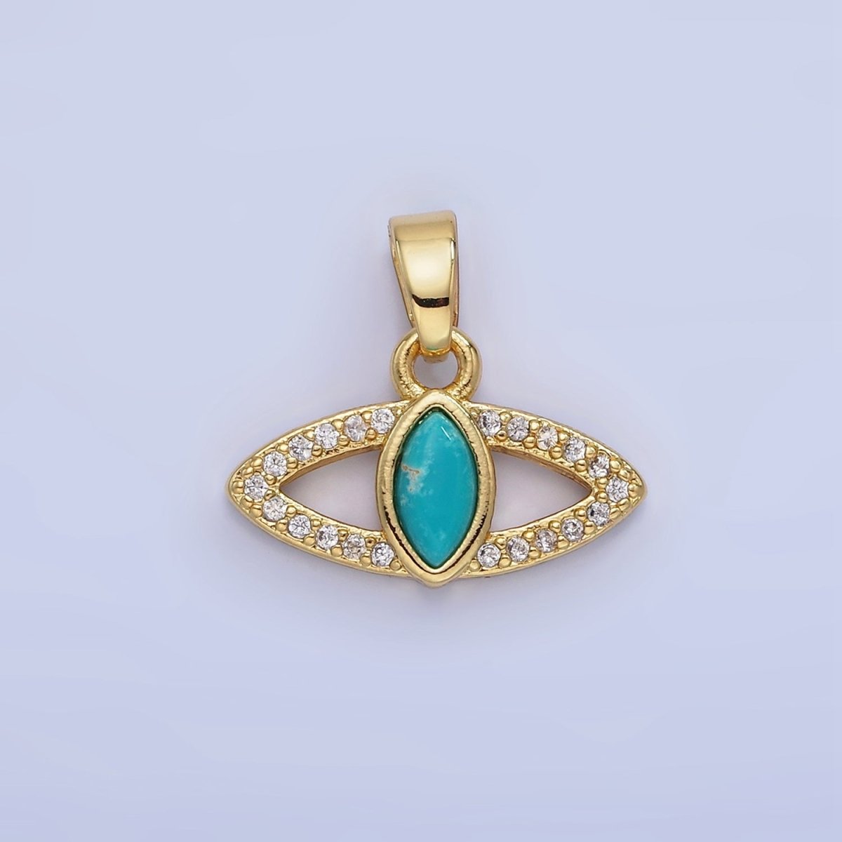 14K Gold Filled Turquoise Open Micro Paved Evil Eye Pendant in Gold & Silver | AA1250