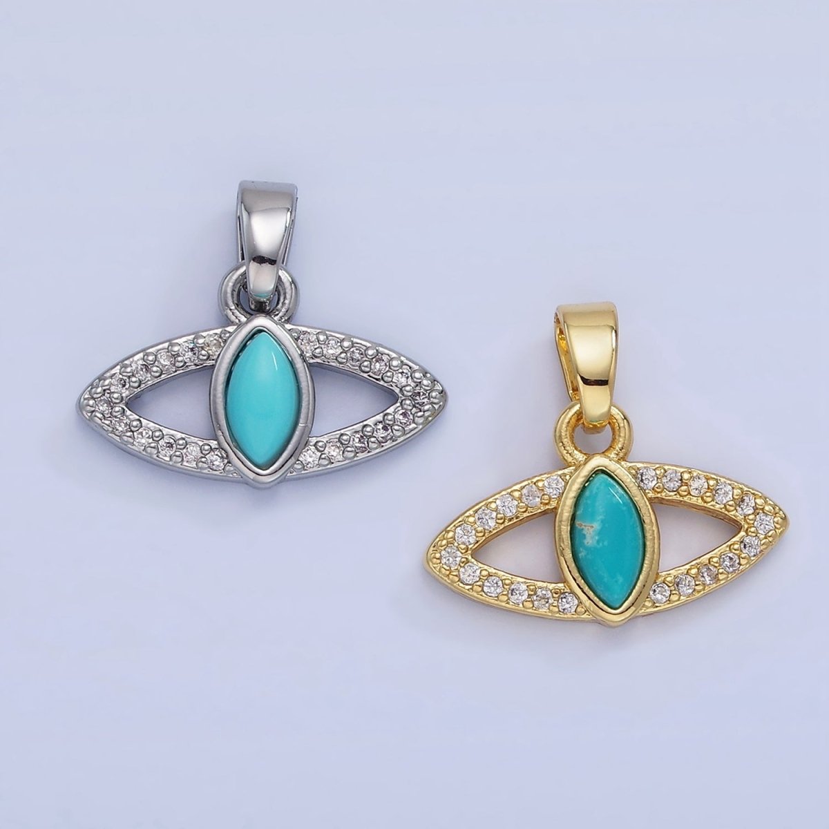 14K Gold Filled Turquoise Open Micro Paved Evil Eye Pendant in Gold & Silver | AA1250
