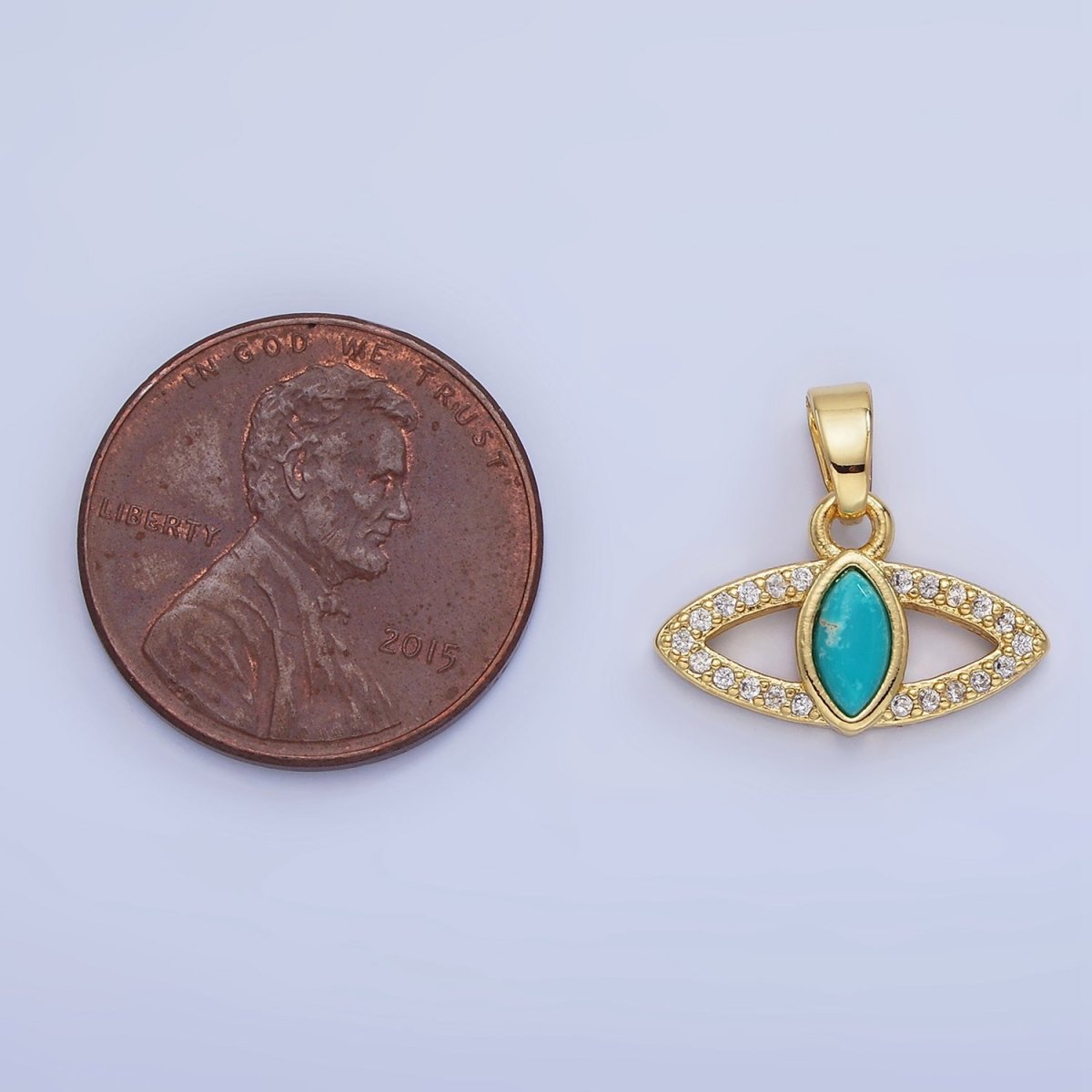 14K Gold Filled Turquoise Open Micro Paved Evil Eye Pendant in Gold & Silver | AA1250