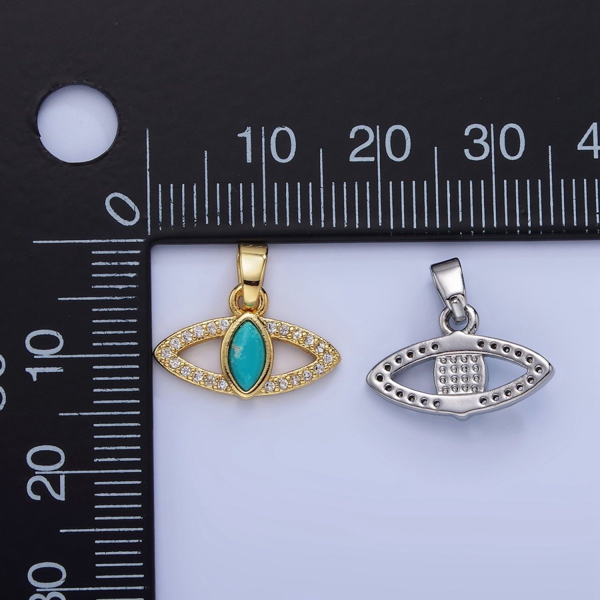 14K Gold Filled Turquoise Open Micro Paved Evil Eye Pendant in Gold & Silver | AA1250
