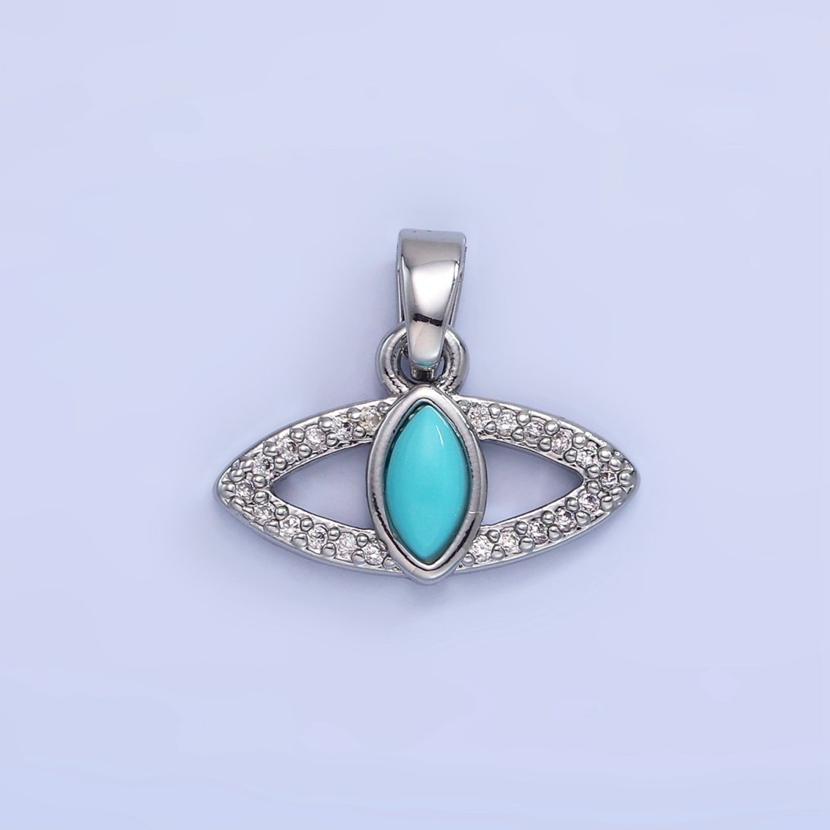 14K Gold Filled Turquoise Open Micro Paved Evil Eye Pendant in Gold & Silver | AA1250