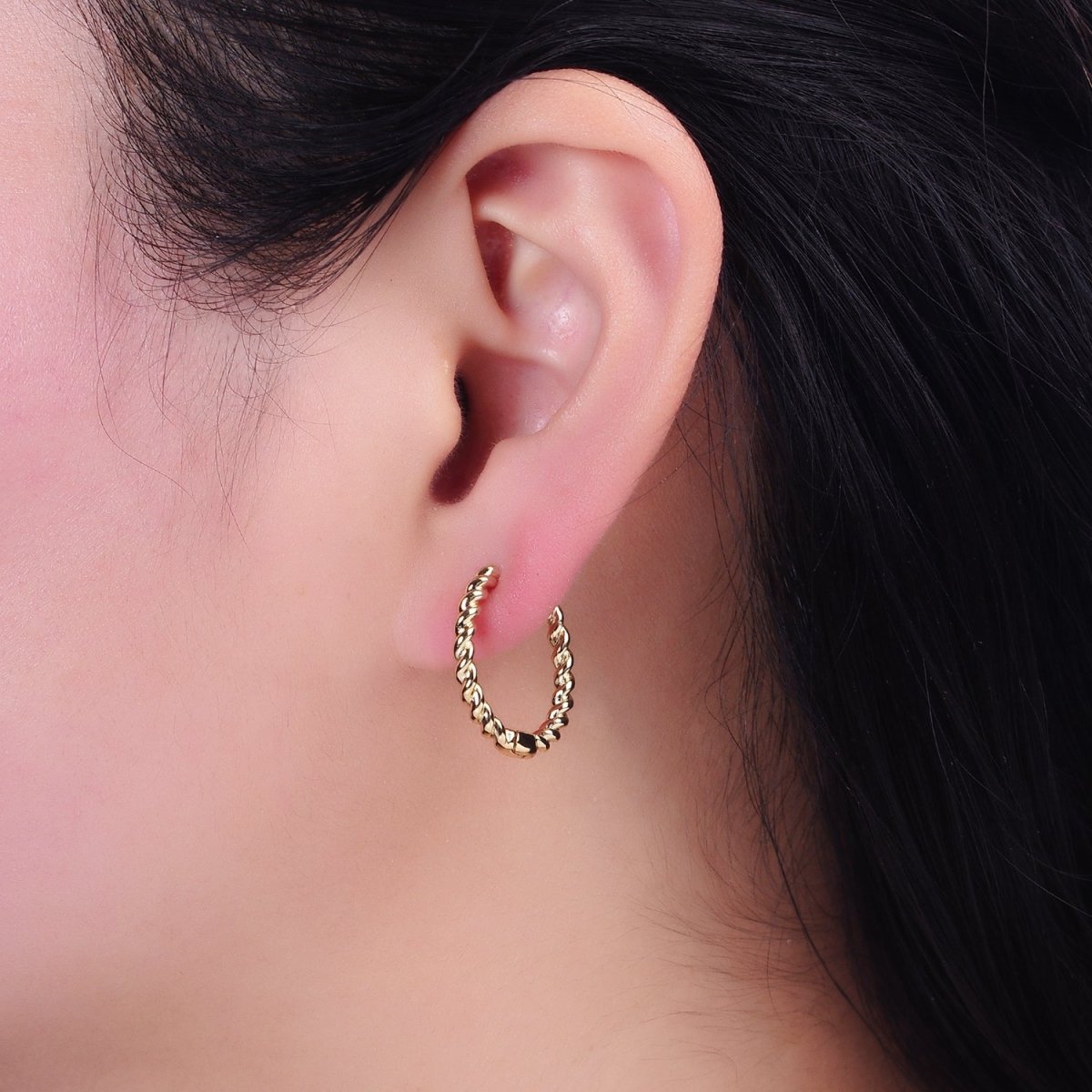 14K Gold Filled Twisted Croissant 20mm Endless Hoop Huggie Earring |  AD1420