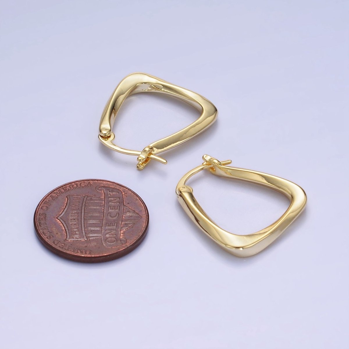 14K Gold Filled Twisted Edged Triangle Latch Hoop Earrings in Gold & Silver | AB1348 AB1349